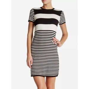 Eliza J Dress Womens 4 Petite Black White Knit Short Sleeve‎ Sheath Preppy